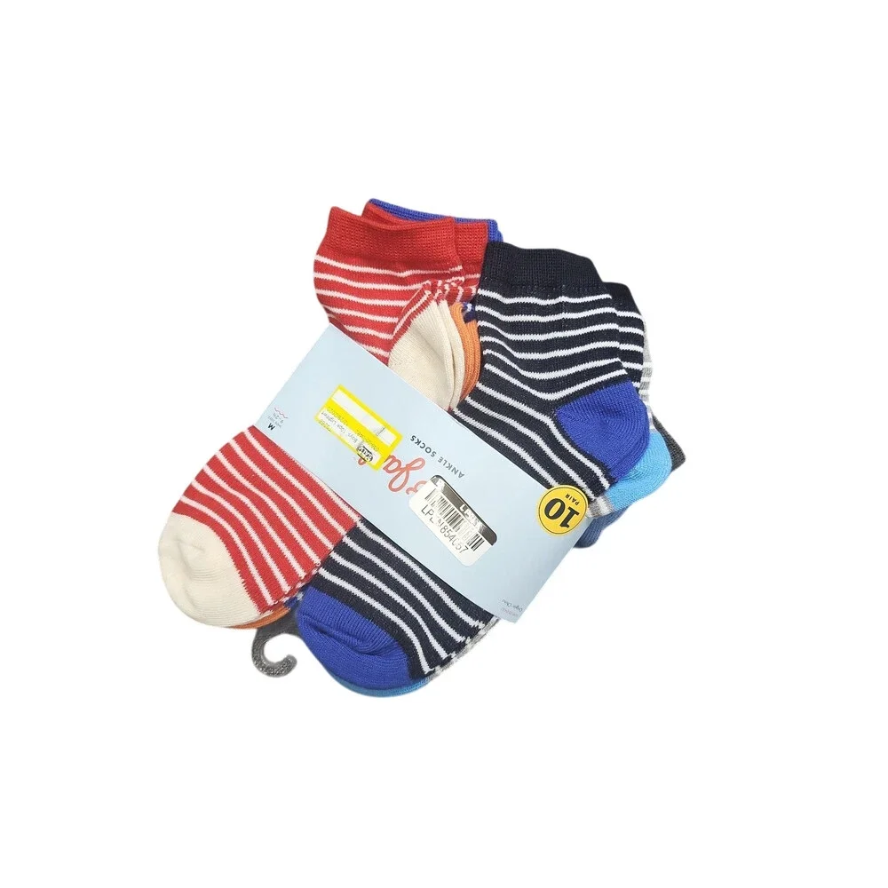 Cat & Jack Boys' Lightweight Striped Ankle Socks 10pk Size Medium 9-2.5